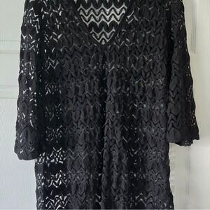 Jordan Taylor Black Crochet Lace V-Neck 3/4 Sleeve Tunic Top AL14028 Mens Medium